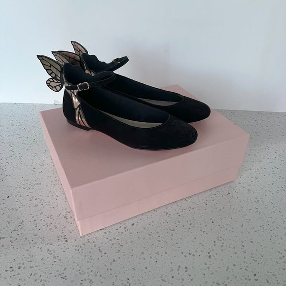 NWT Sophia Webster Black and Gold Butterfly Flats with ankle straps SZ 6.5 /37.5 - Picture 5 of 10
